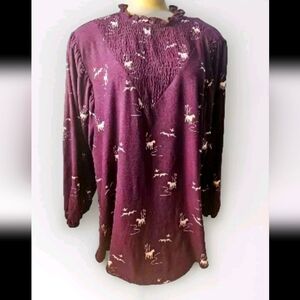 Lularoe Clara Eggplant Purple Womens Top with Dogs, Ducks, & Cattails NWT Size L